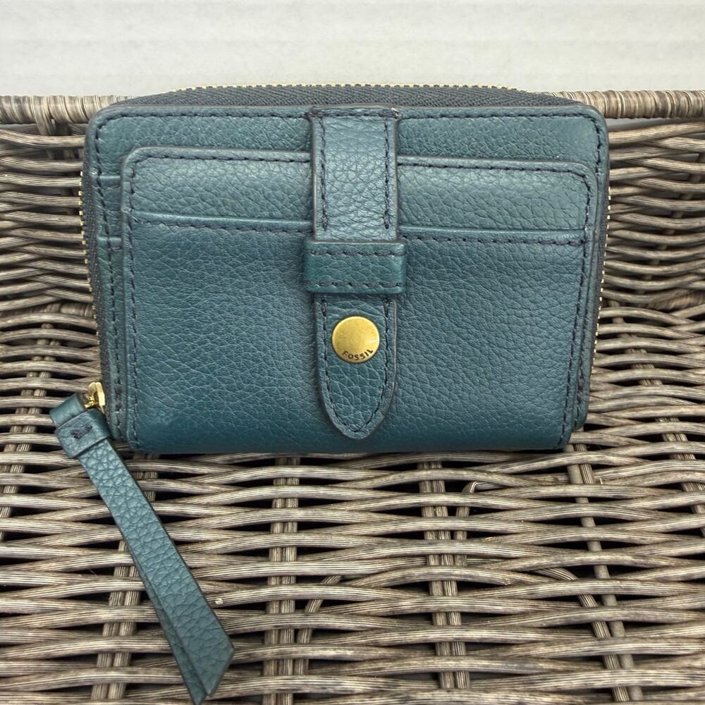 Fossil Fiona Zip Coin Indian Teal Wallet Credit Card Slot New Zip Around